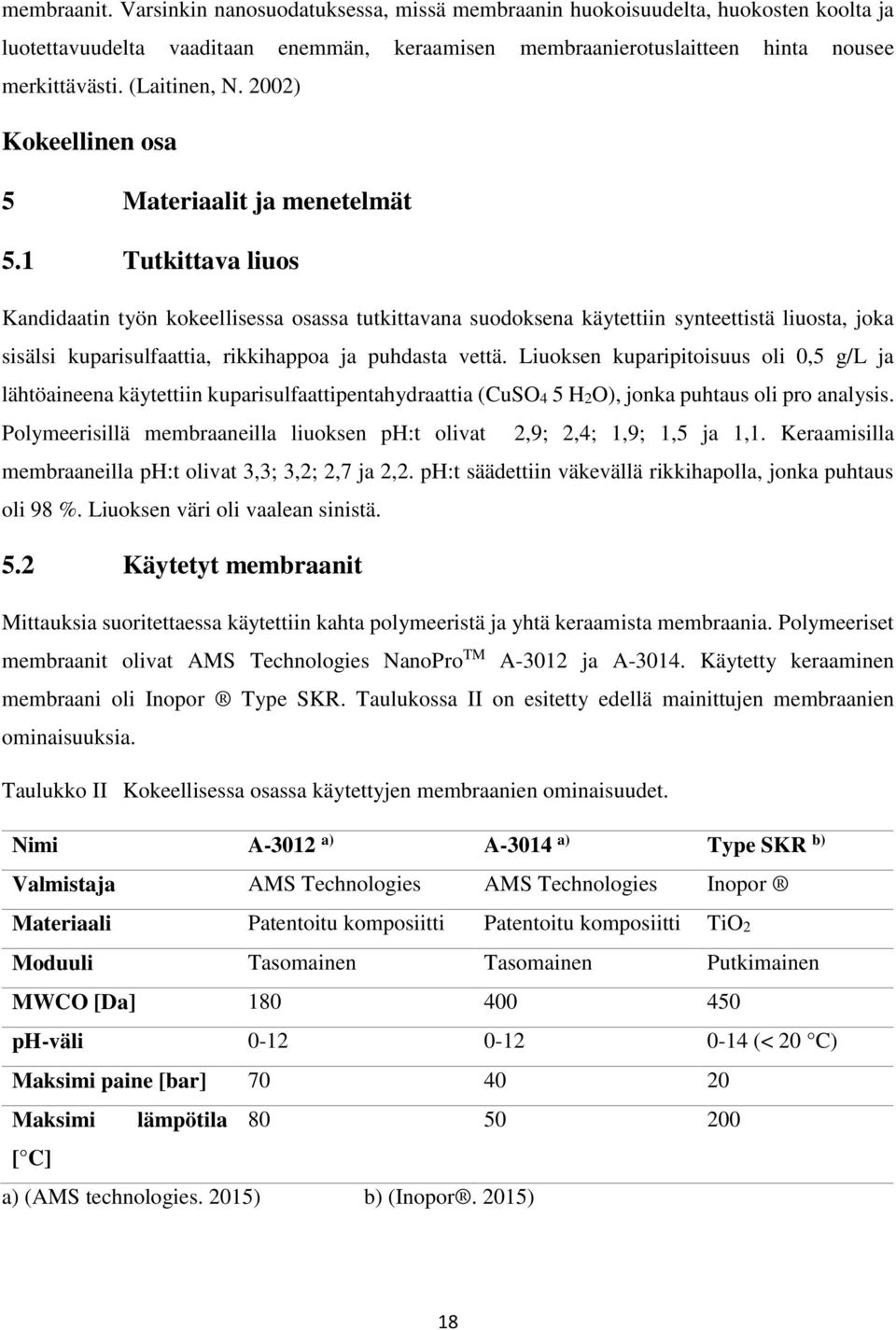 1 Tutkittava liuos Kandidaatin työn kokeellisessa osassa tutkittavana suodoksena käytettiin synteettistä liuosta, joka sisälsi kuparisulfaattia, rikkihappoa ja puhdasta vettä.