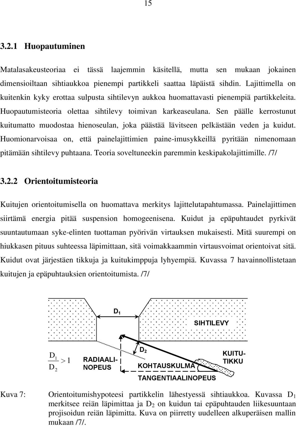 Sen päälle kerrostunut kuitumatto muodostaa hienoseulan, joka päästää lävitseen pelkästään veden ja kuidut.