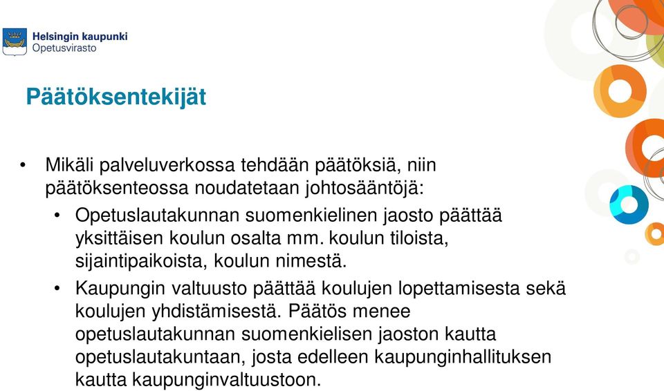 koulun tiloista, sijaintipaikoista, koulun nimestä.