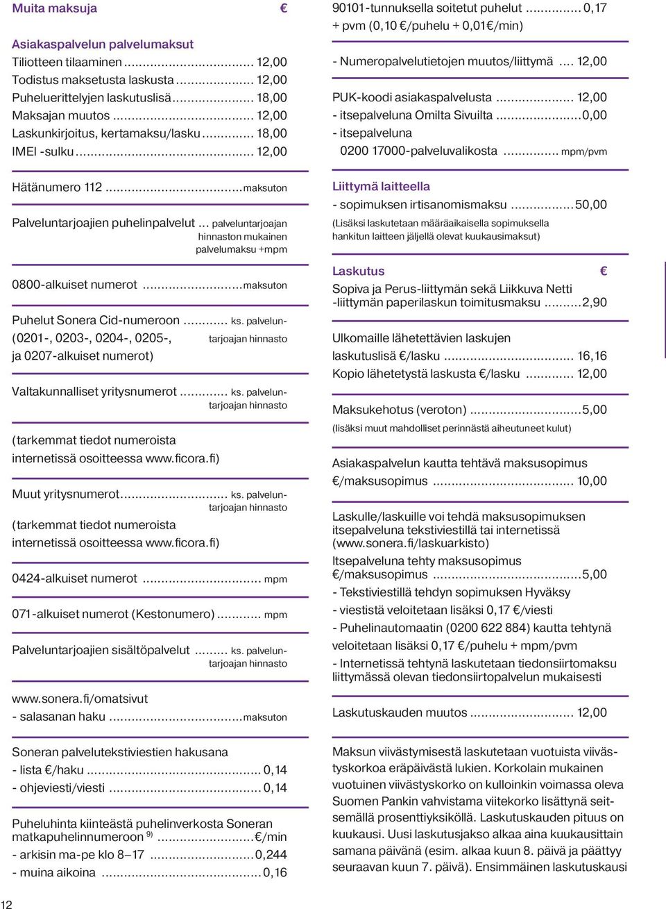 .. 12,00 PUK-koodi asiakaspalvelusta... 12,00 - itsepalveluna Omilta Sivuilta...0,00 - itsepalveluna 0200 17000-palveluvalikosta... mpm/pvm Hätänumero 112...maksuton Palveluntarjoajien puhelinpalvelut.
