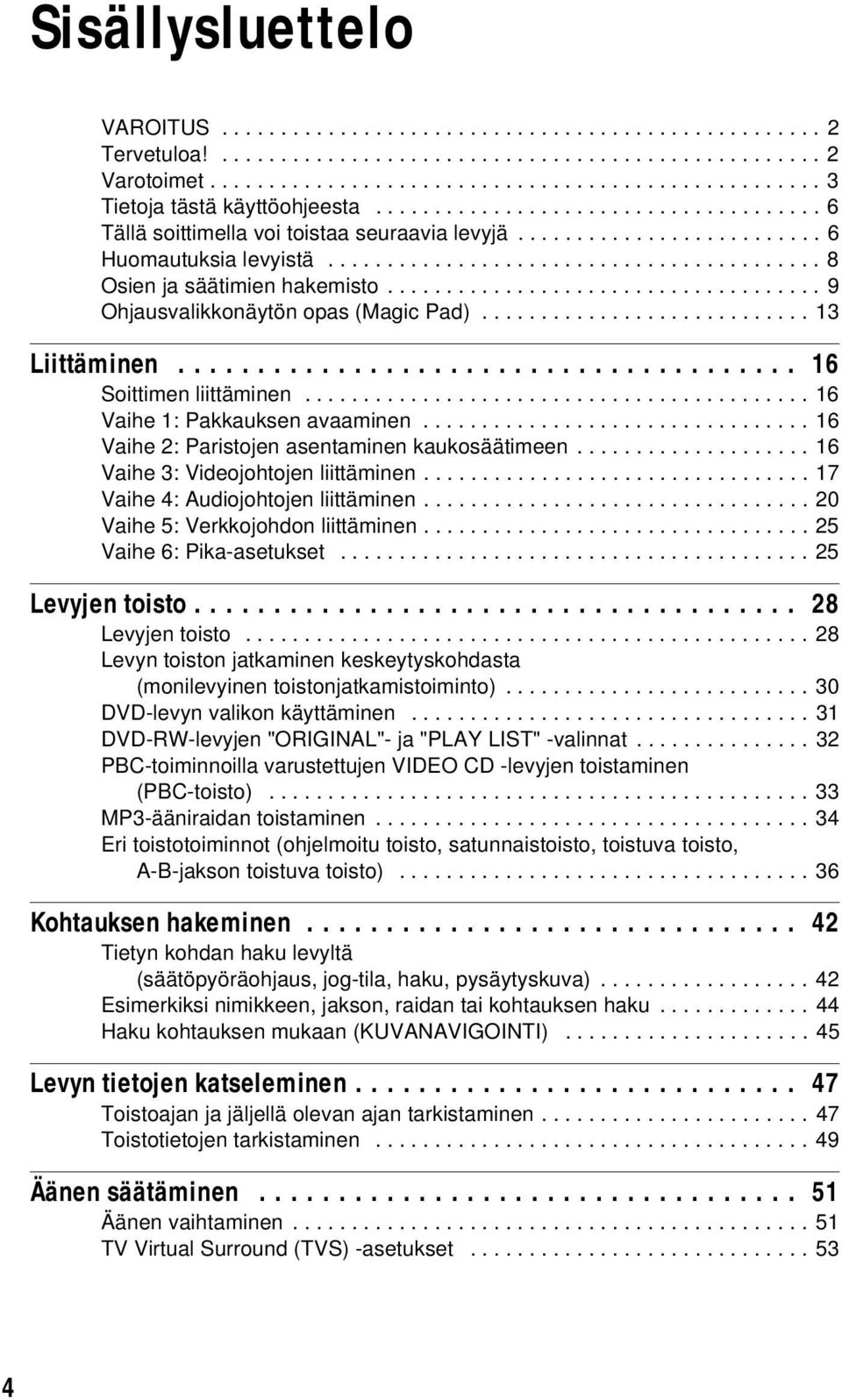 .................................... 9 Ohjausvalikkonäytön opas (Magic Pad)............................ 13 Liittäminen....................................... 16 Soittimen liittäminen.