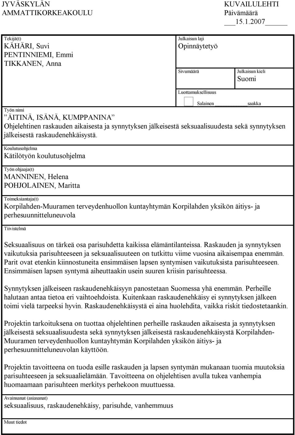 raskaudenehkäisystä.