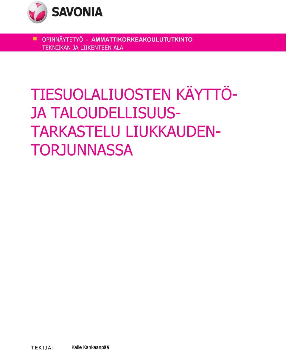 KÄYTTÖ- JA TALOUDELLISUUS- TARKASTELU