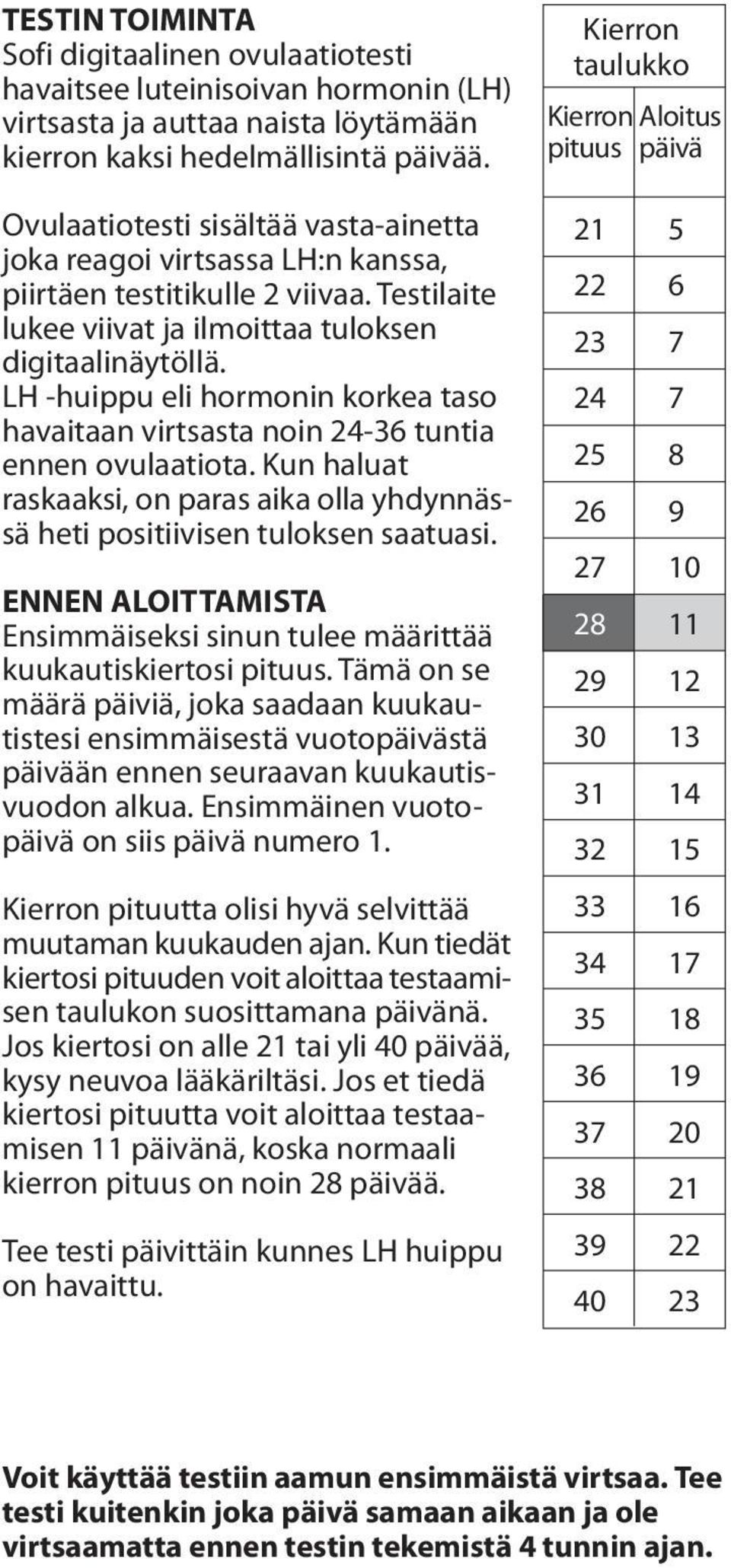 LH -huippu eli hormonin korkea taso havaitaan virtsasta noin 24-36 tuntia ennen ovulaatiota. Kun haluat raskaaksi, on paras aika olla yhdynnässä heti positiivisen tuloksen saatuasi.