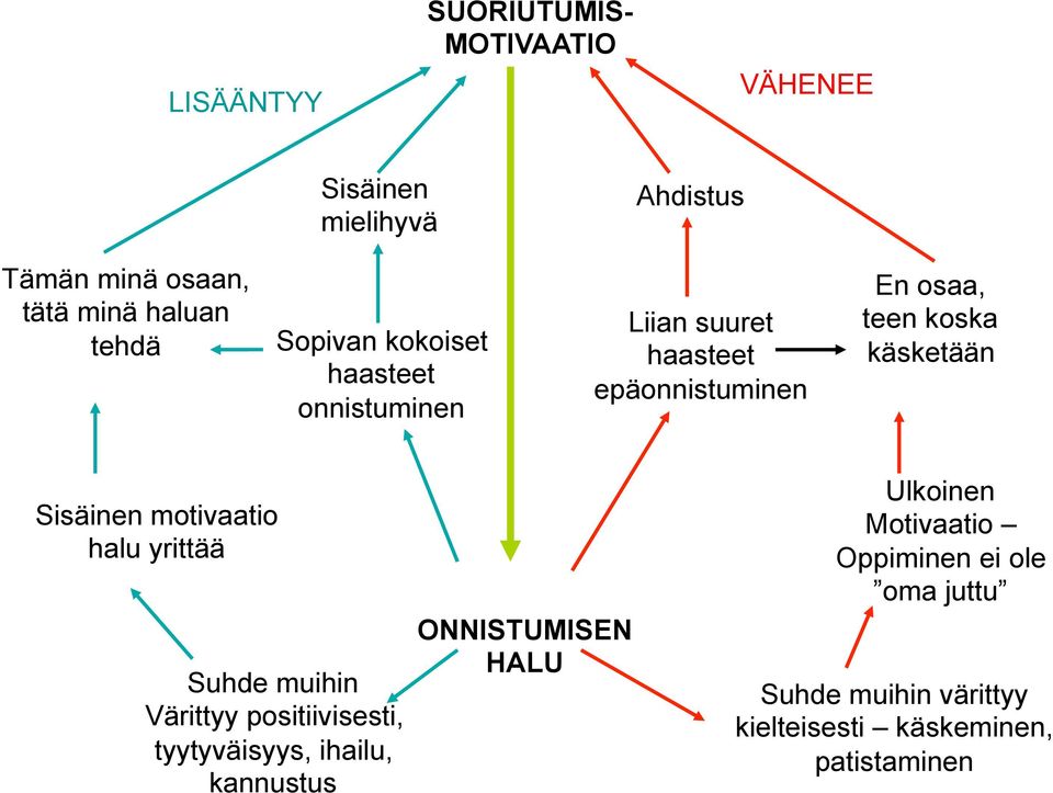 Sisäinen motivaatio halu yrittää Suhde muihin Värittyy positiivisesti, tyytyväisyys, ihailu, kannustus