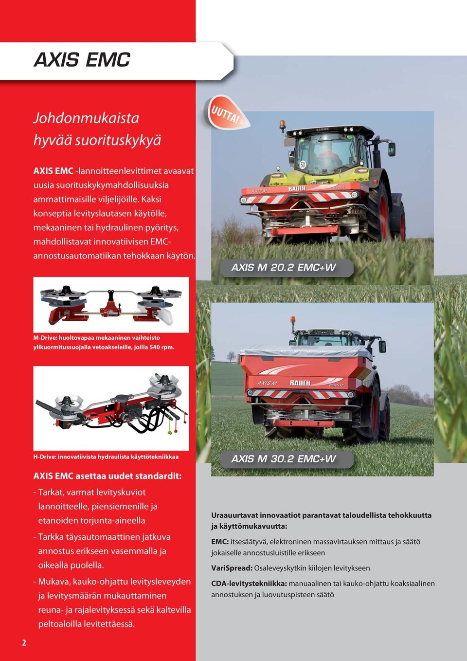 2 EMC+W M-Drive: huoltovapaa mekaaninen vaihteisto ylikuormitussuojalla vetoakseleille, joilla 540 rpm. H-Drive: innovatiivista hydraulista käyttötekniikkaa AXIS M 30.