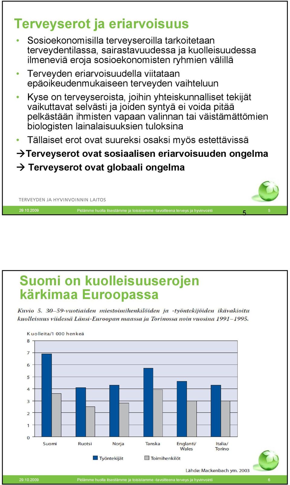 vapaan valinnan tai väistämättömien biologisten lainalaisuuksien tuloksina Tällaiset erot ovat suureksi osaksi myös estettävissä Terveyserot ovat sosiaalisen eriarvoisuuden ongelma Terveyserot ovat