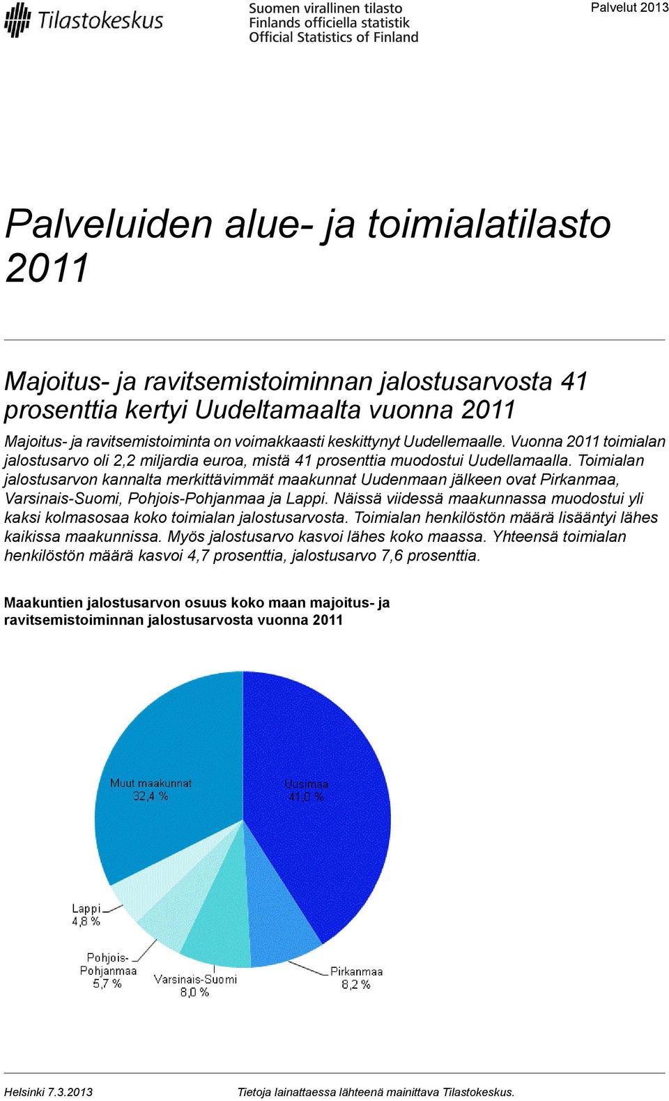 Toimialan jalostusarvon kannalta merkittävimmät maakunnat Uudenmaan jälkeen ovat Pirkanmaa, Varsinais-Suomi, Pohjois-Pohjanmaa ja Lappi.