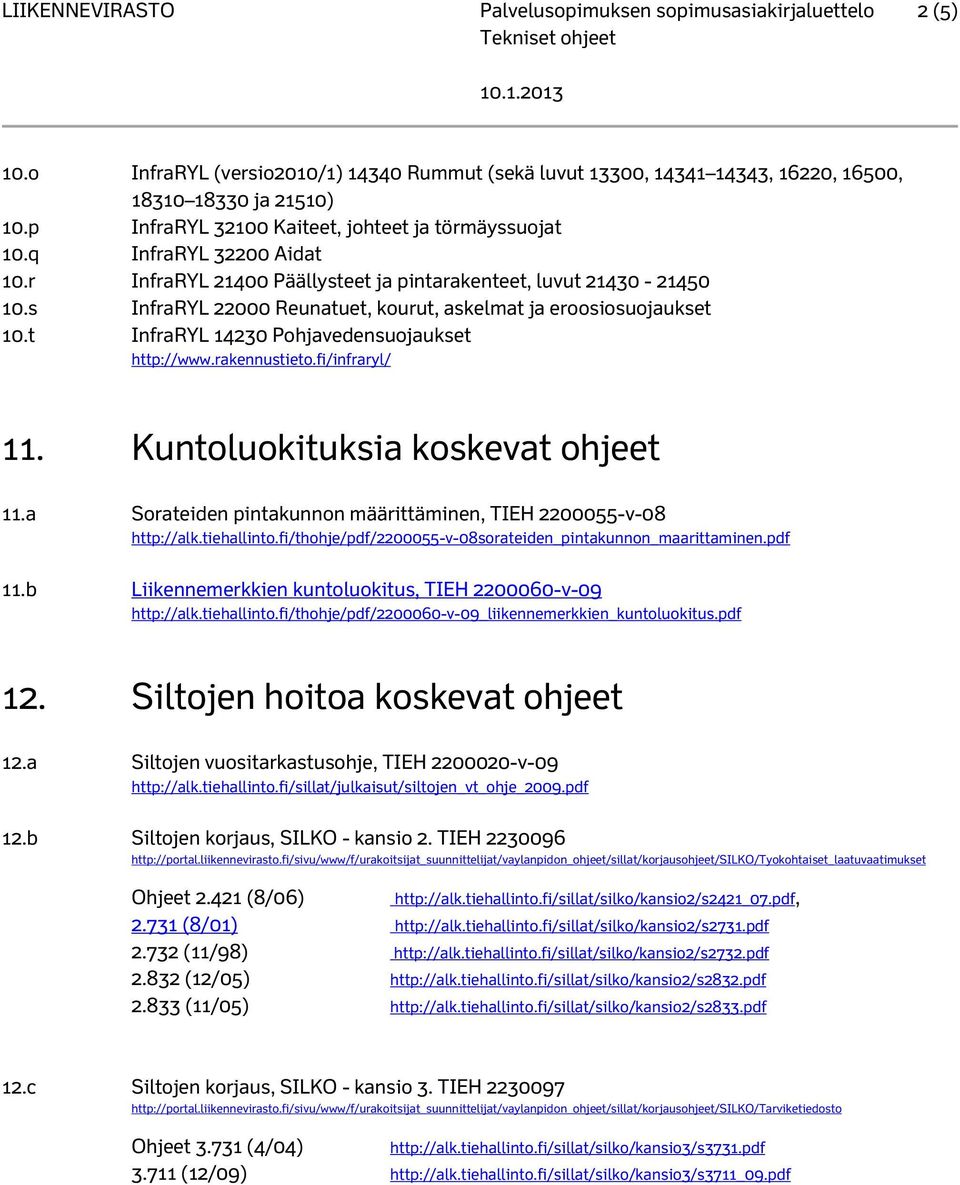 s InfraRYL 22000 Reunatuet, kourut, askelmat ja eroosiosuojaukset 10.t InfraRYL 14230 Pohjavedensuojaukset http://www.rakennustieto.fi/infraryl/ 11. Kuntoluokituksia koskevat ohjeet 11.