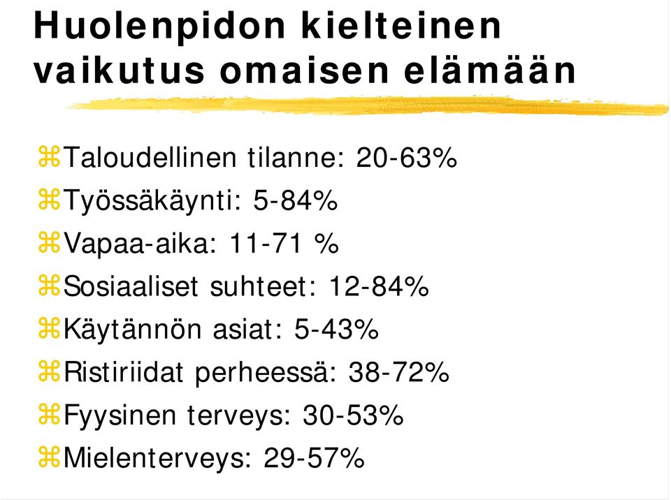 Sosiaaliset suhteet: 12-84% Käytännön asiat: 5-43%