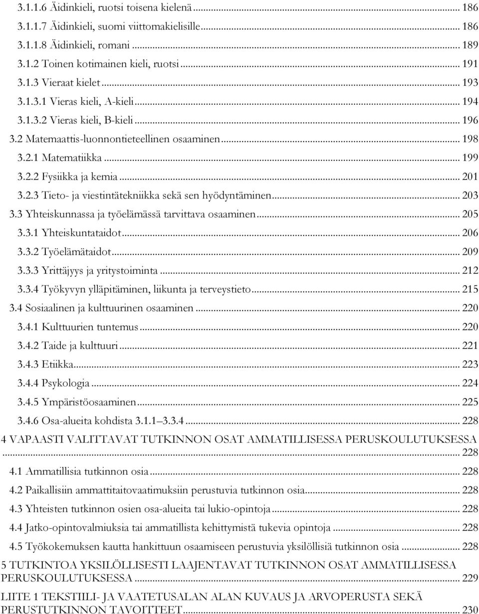 .. 203 3.3 Yhteiskunnassa ja työelämässä tarvittava osaaminen... 205 3.3.1 Yhteiskuntataidot... 206 3.3.2 Työelämätaidot... 209 3.3.3 Yrittäjyys ja yritystoiminta... 212 3.3.4 Työkyvyn ylläpitäminen, liikunta ja terveystieto.