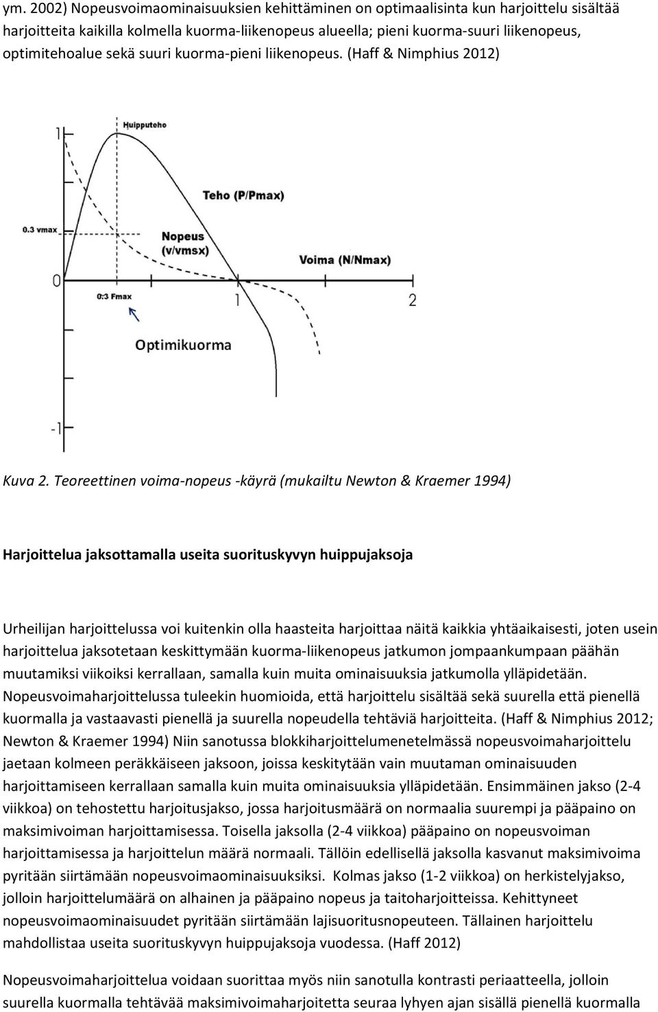 Teoreettinen voima nopeus käyrä (mukailtu Newton & Kraemer 1994) Harjoittelua jaksottamalla useita suorituskyvyn huippujaksoja Urheilijan harjoittelussa voi kuitenkin olla haasteita harjoittaa näitä