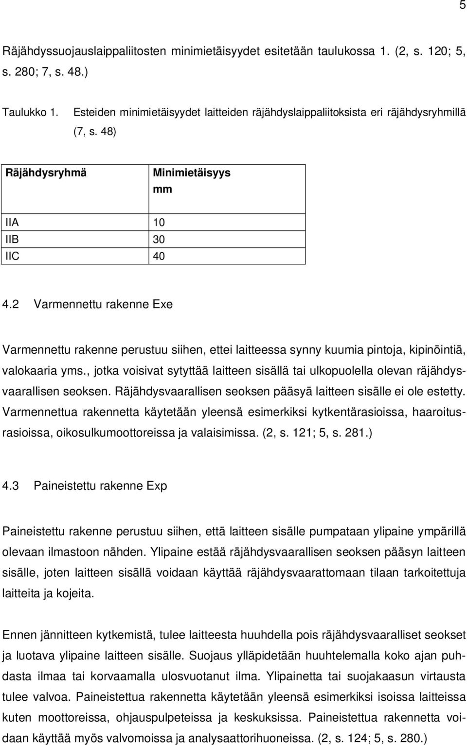 2 Varmennettu rakenne Exe Varmennettu rakenne perustuu siihen, ettei laitteessa synny kuumia pintoja, kipinöintiä, valokaaria yms.