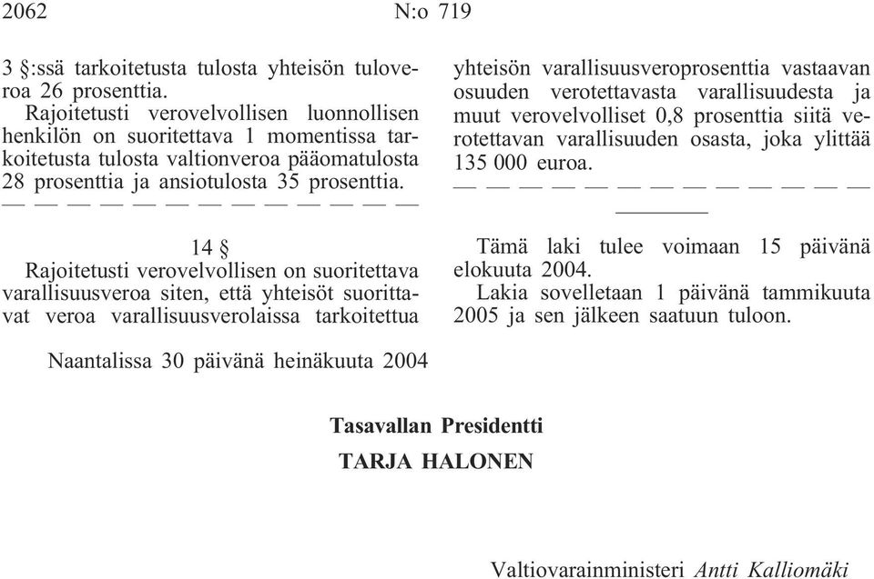 14 Rajoitetusti verovelvollisen on suoritettava varallisuusveroa siten, että yhteisöt suorittavat veroa varallisuusverolaissa tarkoitettua yhteisön varallisuusveroprosenttia vastaavan