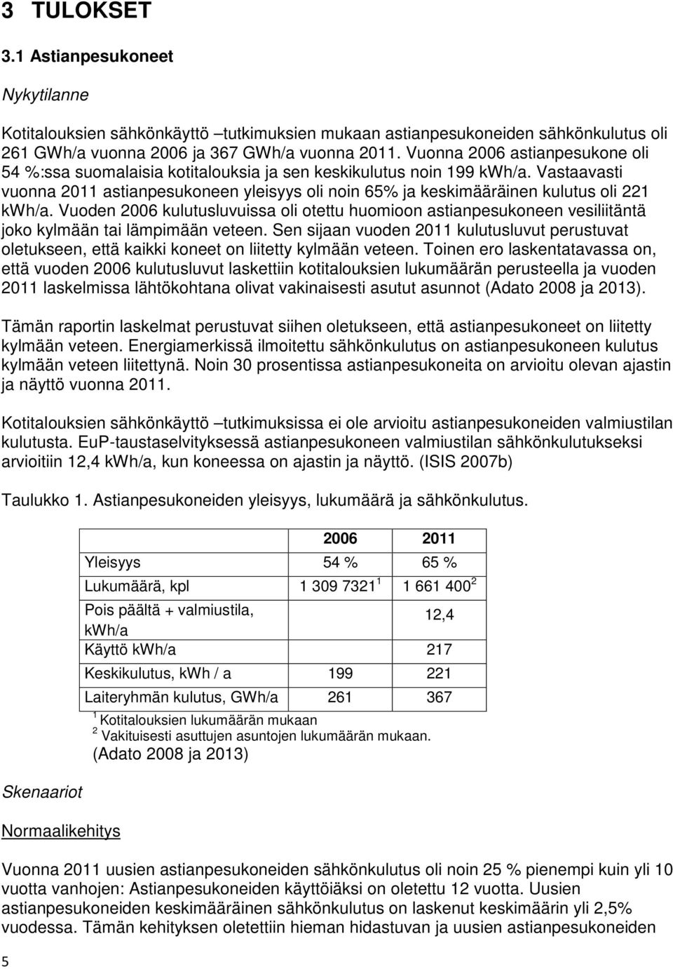 Vuoden 2006 kulutusluvuissa oli otettu huomioon astianpesukoneen vesiliitäntä joko kylmään tai lämpimään veteen.