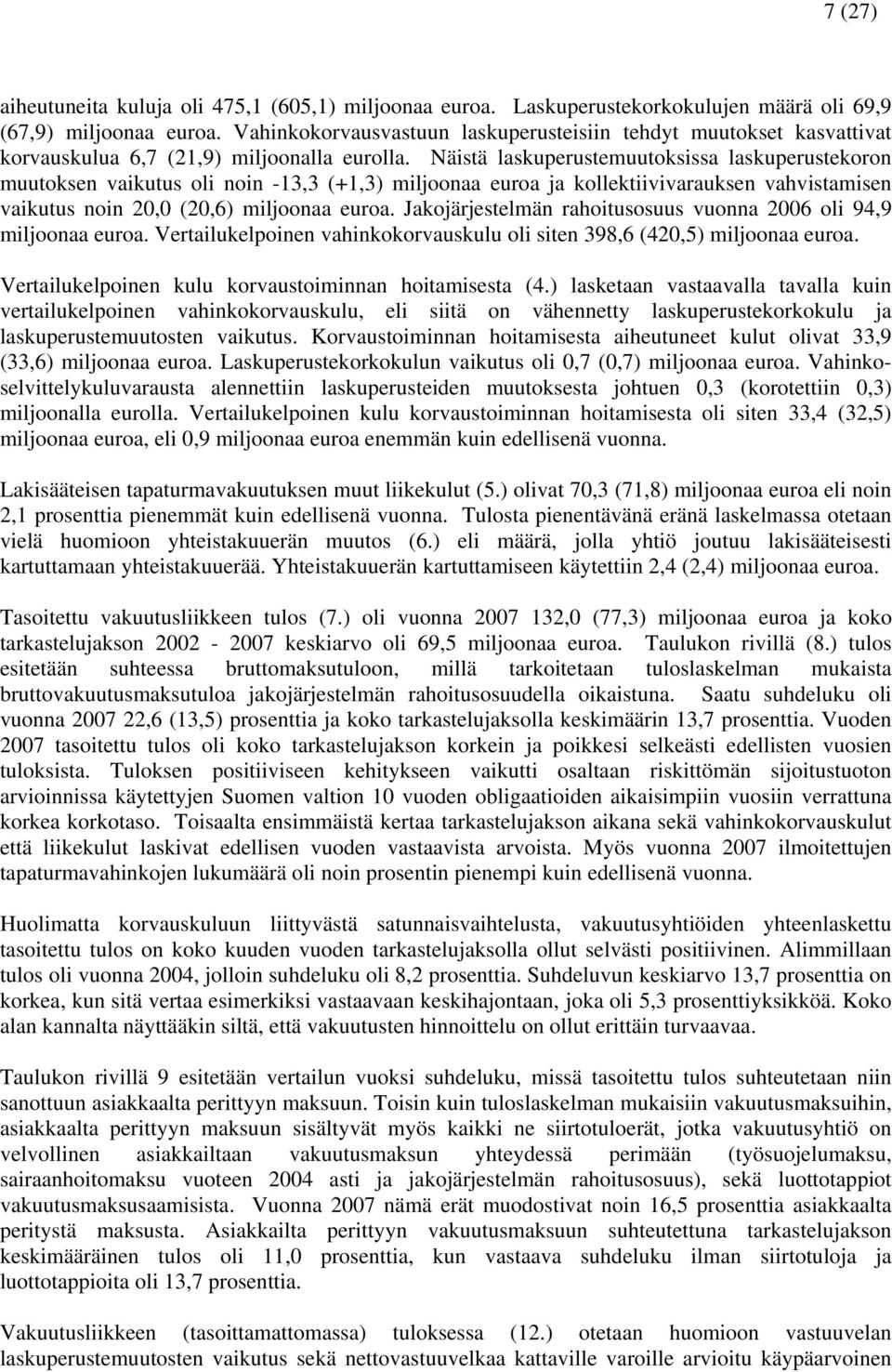 Näistä laskuperustemuutoksissa laskuperustekoron muutoksen vaikutus oli noin -13,3 (+1,3) miljoonaa euroa ja kollektiivivarauksen vahvistamisen vaikutus noin 20,0 (20,6) miljoonaa euroa.