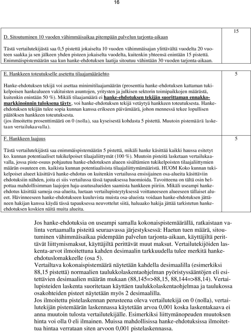 immäispistemäärän saa kun hanke-ehdotuksen laatija sitoutuu vähintään 30 vuoden tarjonta-aikaan. E.