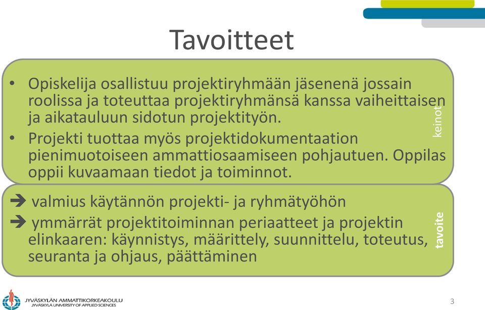 Projekti tuottaa myös projektidokumentaation pienimuotoiseen ammattiosaamiseen pohjautuen.