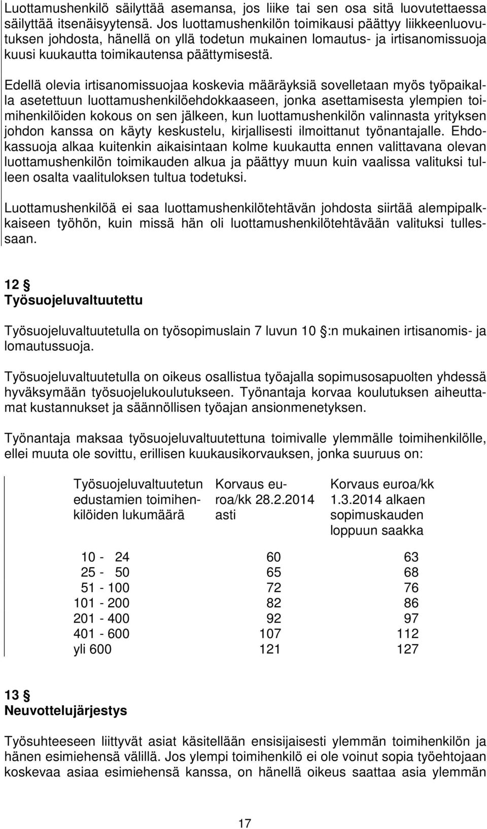 Edellä olevia irtisanomissuojaa koskevia määräyksiä sovelletaan myös työpaikalla asetettuun luottamushenkilöehdokkaaseen, jonka asettamisesta ylempien toimihenkilöiden kokous on sen jälkeen, kun