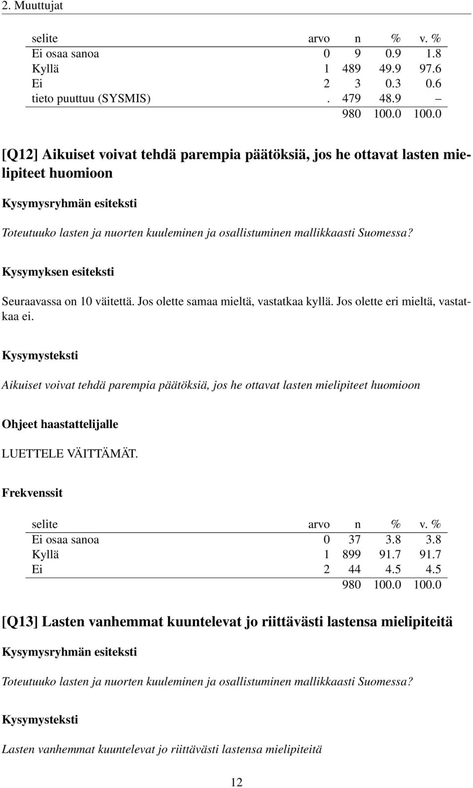 Kysymyksen esiteksti Seuraavassa on 10 väitettä. Jos olette samaa mieltä, vastatkaa kyllä. Jos olette eri mieltä, vastatkaa ei.