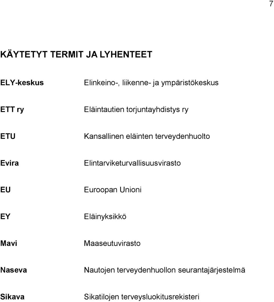 Elintarviketurvallisuusvirasto EU Euroopan Unioni EY Eläinyksikkö Mavi Maaseutuvirasto