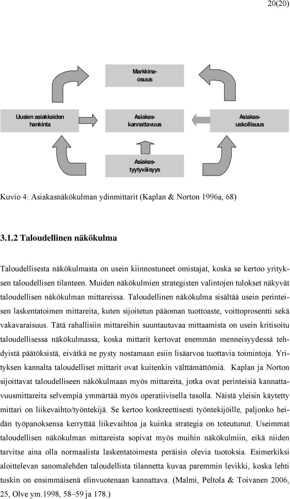 Muiden näkökulmien strategisten valintojen tulokset näkyvät taloudellisen näkökulman mittareissa.
