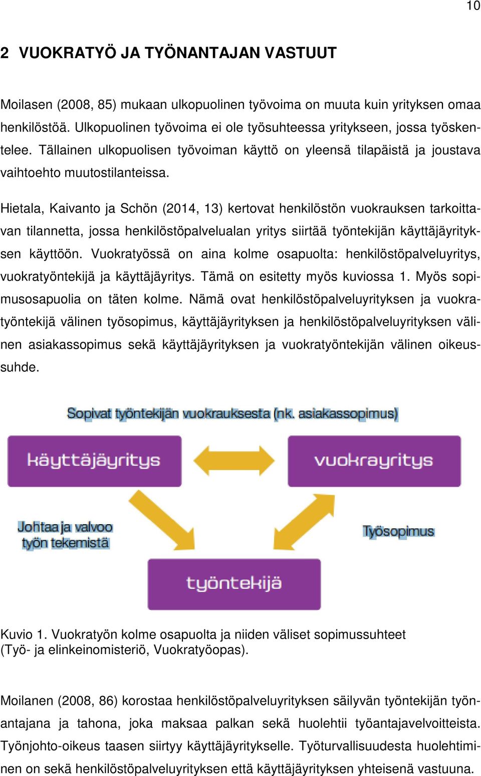 Hietala, Kaivanto ja Schön (2014, 13) kertovat henkilöstön vuokrauksen tarkoittavan tilannetta, jossa henkilöstöpalvelualan yritys siirtää työntekijän käyttäjäyrityksen käyttöön.