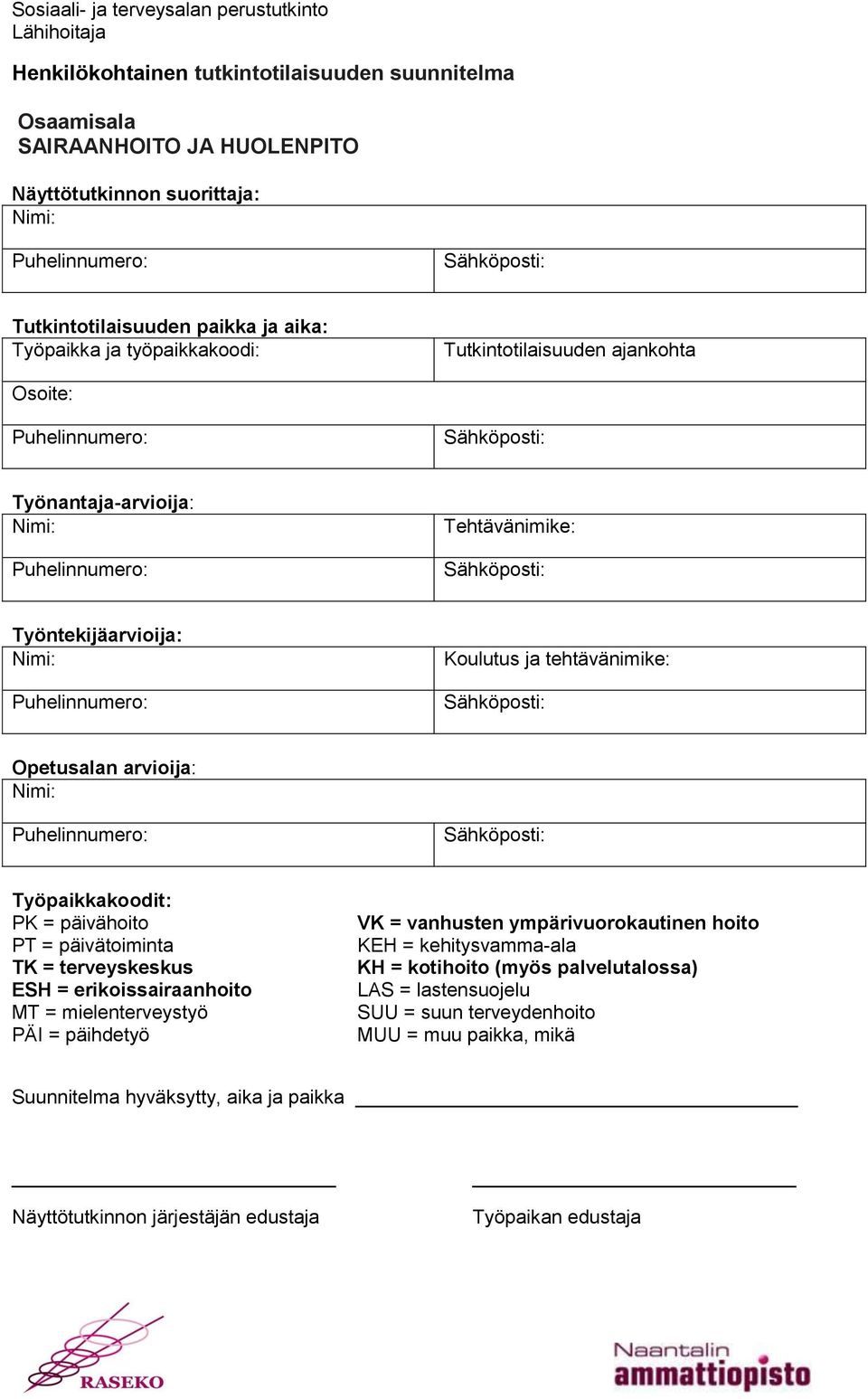 päivätoiminta TK = terveyskeskus ESH = erikoissairaanhoito MT = mielenterveystyö PÄI = päihdetyö VK = vanhusten ympärivuorokautinen hoito KEH = kehitysvamma-ala KH = kotihoito