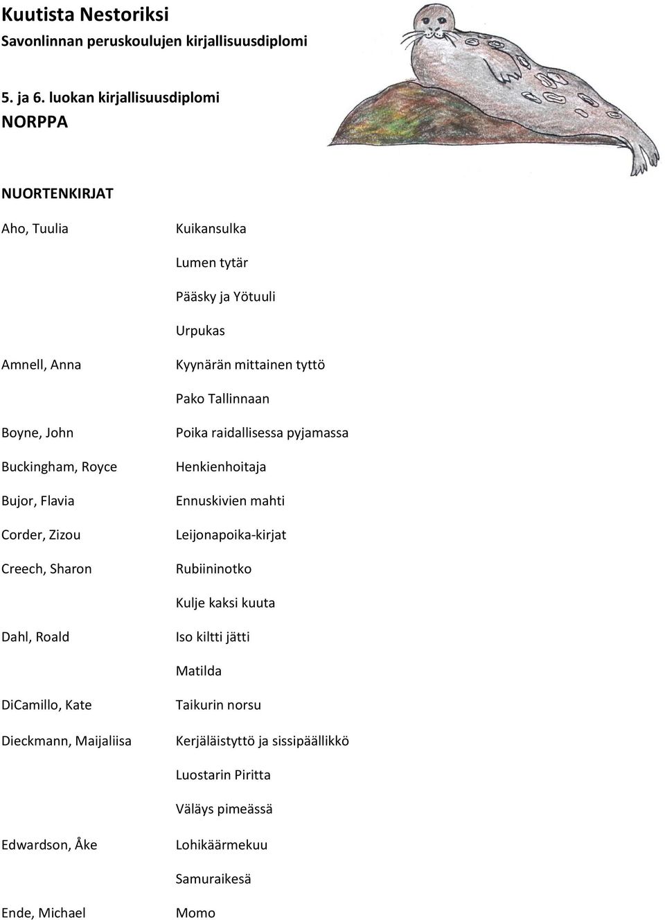 Tallinnaan Boyne, John Buckingham, Royce Bujor, Flavia Corder, Zizou Creech, Sharon Poika raidallisessa pyjamassa Henkienhoitaja Ennuskivien mahti