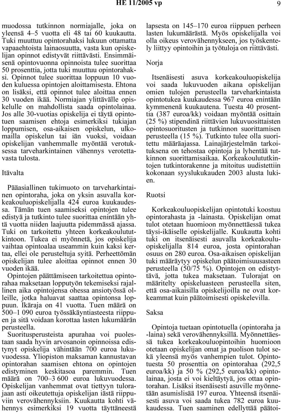 Ensimmäisenä opintovuonna opinnoista tulee suorittaa 50 prosenttia, jotta tuki muuttuu opintorahaksi. Opinnot tulee suorittaa loppuun 10 vuoden kuluessa opintojen aloittamisesta.