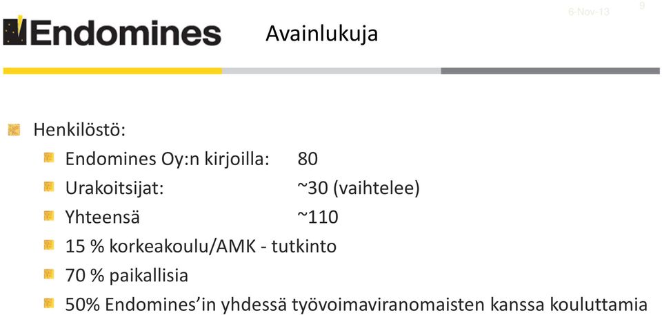 ~110 15 % korkeakoulu/amk - tutkinto 70 % paikallisia