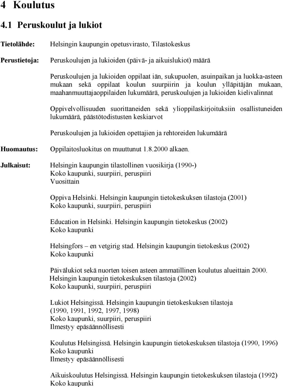 asuinpaikan ja luokka-asteen mukaan sekä oppilaat koulun suurpiirin ja koulun ylläpitäjän mukaan, maahanmuuttajaoppilaiden lukumäärä, peruskoulujen ja lukioiden kielivalinnat Oppivelvollisuuden