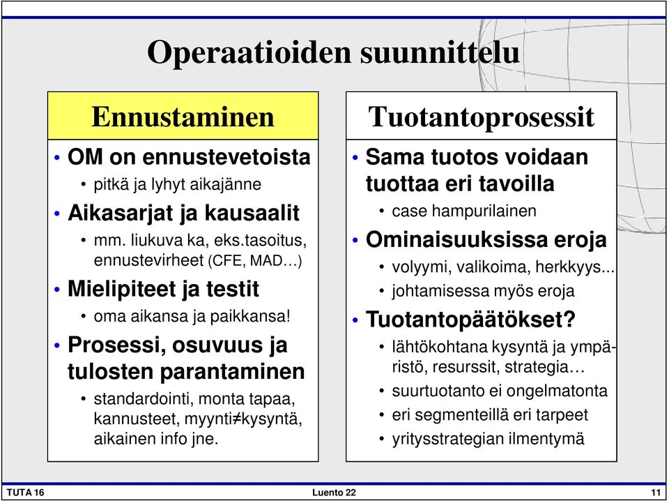 Prosessi, osuvuus ja tulosten parantaminen standardointi, monta tapaa, kannusteet, myynti kysyntä, aikainen info jne.