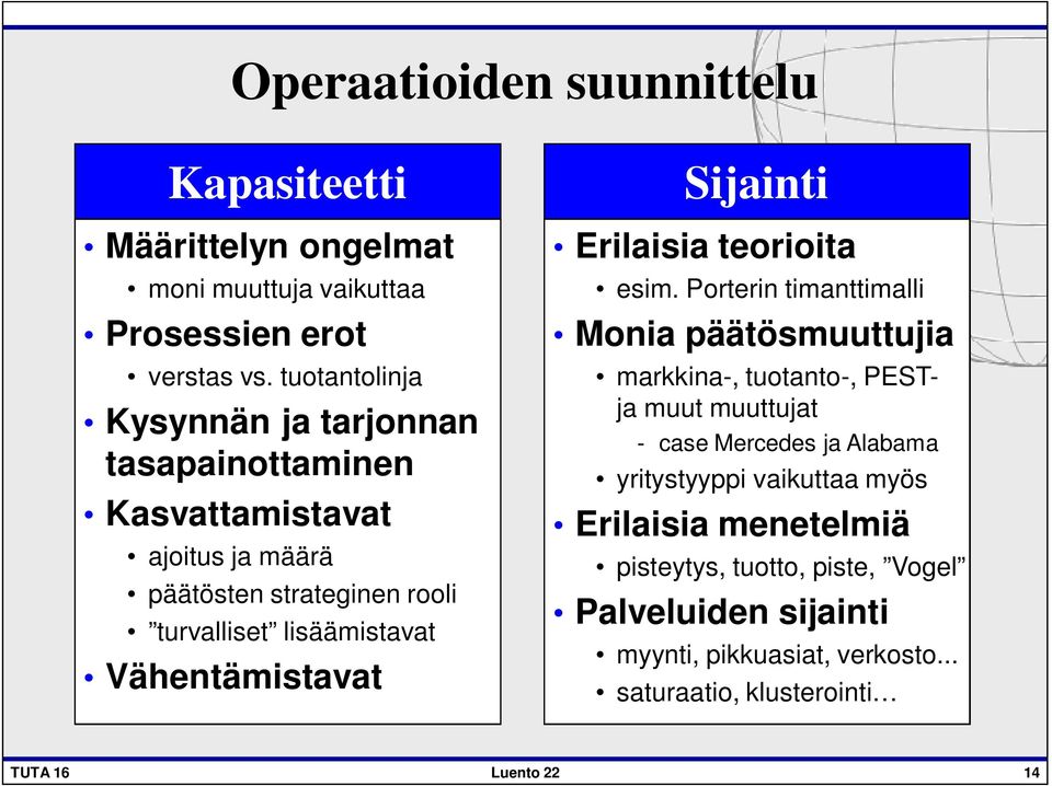 Vähentämistavat Sijainti Erilaisia teorioita esim.