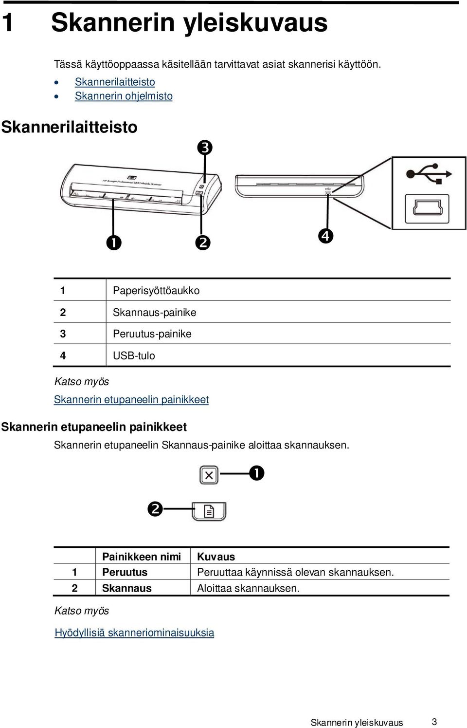 Skannerin etupaneelin painikkeet Skannerin etupaneelin painikkeet Skannerin etupaneelin Skannaus-painike aloittaa skannauksen.