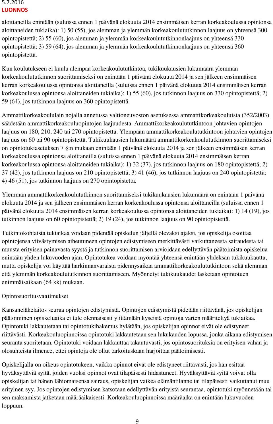 360 opintopistettä.