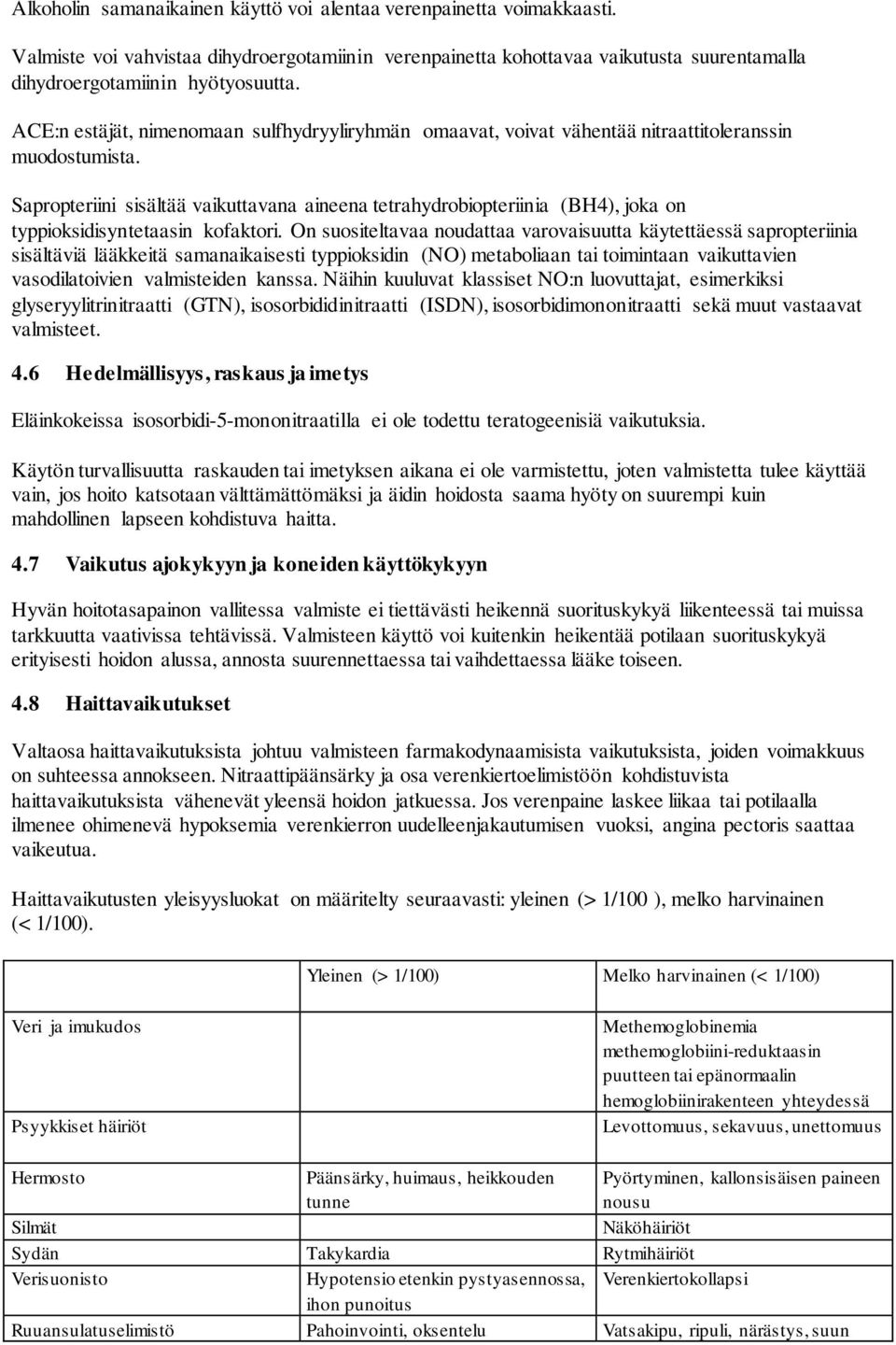 Sapropteriini sisältää vaikuttavana aineena tetrahydrobiopteriinia (BH4), joka on typpioksidisyntetaasin kofaktori.