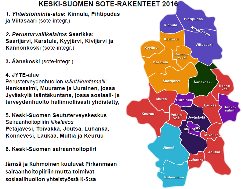 6 Kuvio 2. Keski-Suomen SOTE-rakenteet 2016. Keski-Suomen kunnissa oli vuonna 2015 yhteensä 27 826 lapsiperhettä, mikä on 37,5 % kaikista perheistä.