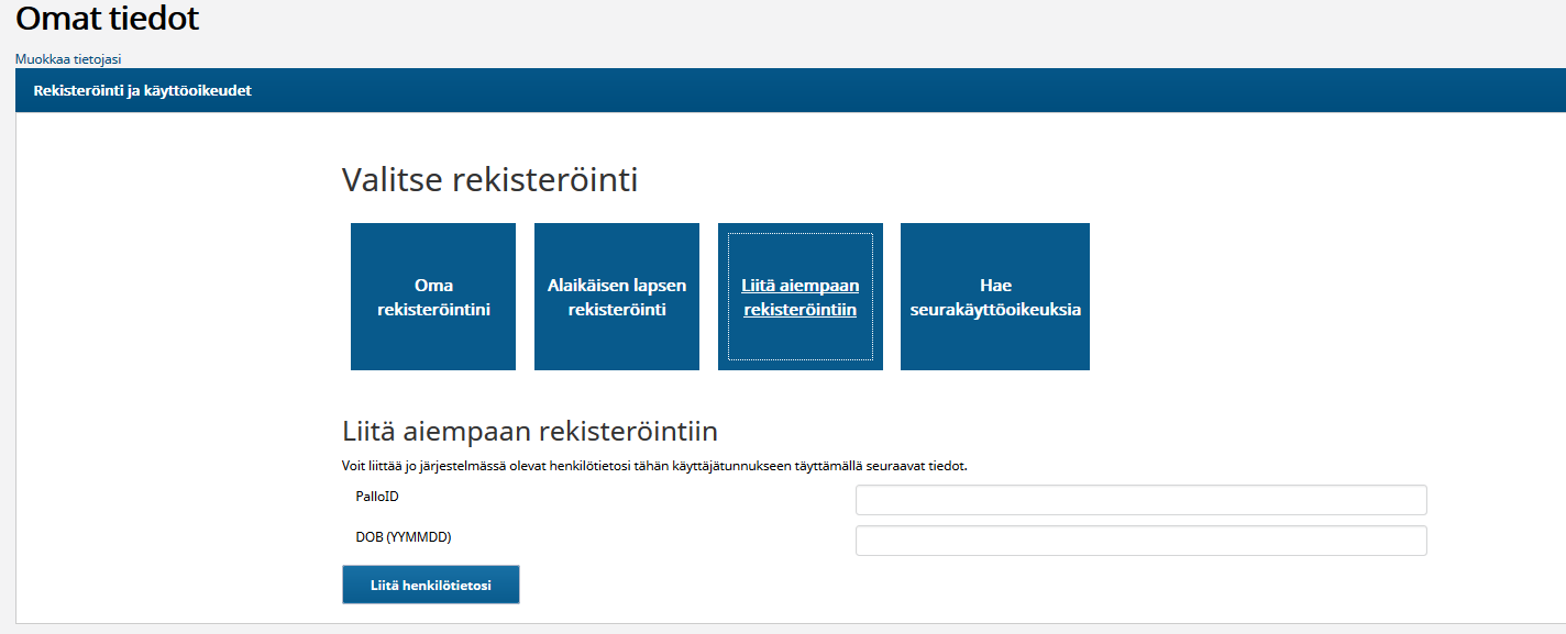 Näitä käytetään ainoastaan kokonaan uuden pelaajan rekisteröinneissä 1. KIRJOITA REKISTERÖITÄVÄN HENKILÖN ID-NUMERO 3.