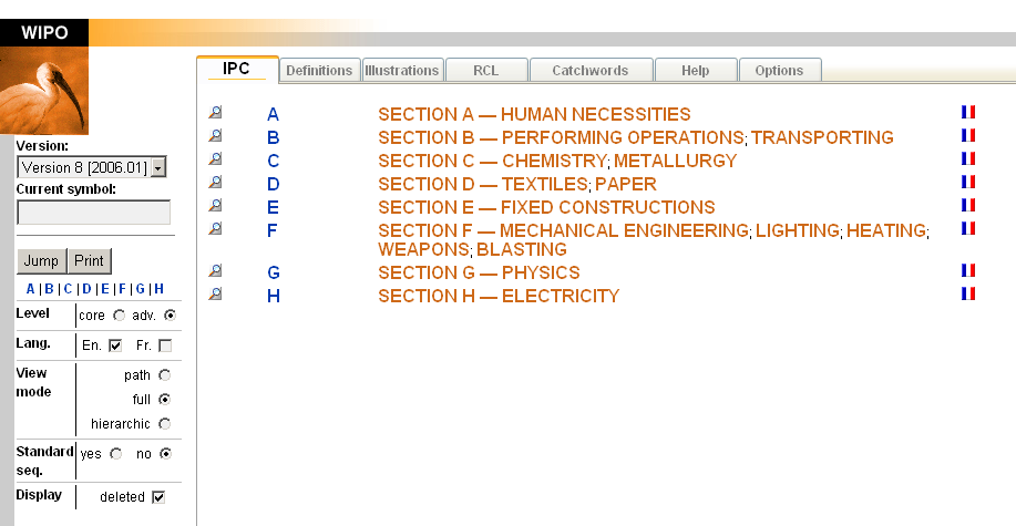 Kansainvälinen patenttiluokitus (IPC) ja CPCpatenttiluokitus (EPO & USPTO) http://www.wipo.int/classifications/ipc/ipc8/?