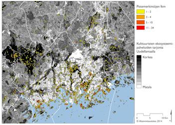 Viherrakenne ekosysteemipalveluiden tuottajana EKOUUMA Uudenmaan viherrakenteen avainalueiden ekosysteemipalveluiden tarjonta arvioitiin GreenFramemenetelmällä ja kysyntä paikkatietopohjai sella