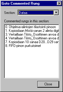 Myös Goto Commented Rung -ikkunaa voi käyttää virtapiirilistaukseen ja liikkumiseen, mutta se näyttä nimensä mukaisesti vain kommentoidut virtapiirit. Kuvissa samat blokit. 15.