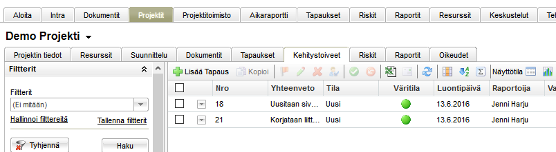 On mahdollista lisätä kenttiä tästä ikkunasta valitsemalla "Lisää kenttä". Klikkaa "Hallinnoi tapaustyyppiä" muuttaaksesi kenttiä nykyisiin tapaustyyppeihin tai poistaaksesi tapaustyypin.