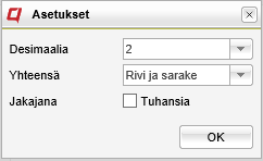 Raportin sisältö näyttää, mitä asetuksia käyttäjä on valinnut nykyiselle raportille.