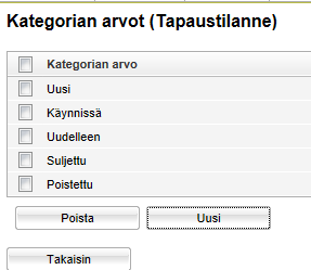 Klikkaa kynäkuvaketta jonkun käyttäjän määrittelemän kategorian vieressä, jos haluat muuttaa kategorian nimeä. Klikkaa kategorian nimeä avataksesi Kategorian tiedot -ikkunan.