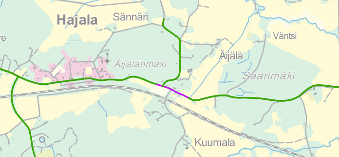 Nopeusrajoituksen alentaminen 60 km/h 50 km/h Ennakkovaroitusmerkki koululaisista Tievalaistuksen jatkaminen Kuva 16. Hajalan koulumatkojen parannustoimenpiteet.