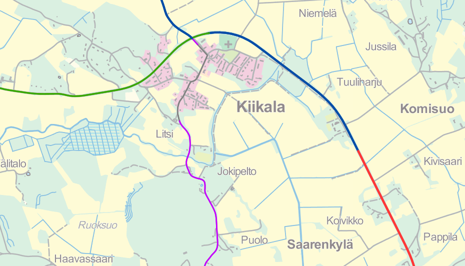 80 km/h 60 km/h 100 km/h Kuva 20. Kiikalan Komisuon alakoulun ympäristö (Pohjakartta: Paikkatietoikkuna).