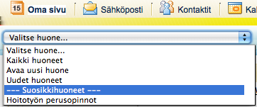 Poista suosikkihuoneista Klikkaa oikealla alhaalla olevista linkeistä Poista suosikkihuoneista. Suosikkihuoneet Näkymä siirtyy automaattisesti Omalle sivulle.