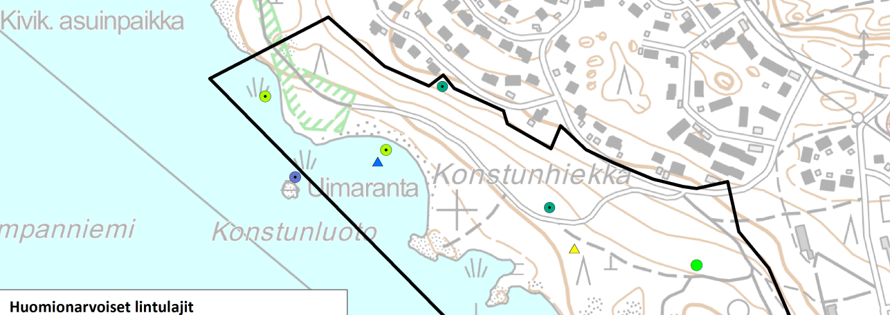 FCG SUUNNITTELU JA TEKNIIKKA OY Raportti 8 (9) Suomen kansainvälisistä vastuulajeista alueella/lähialueella esiintyvät ainakin: laulujoutsen, telkkä, rantasipi, kalatiira ja leppälintu. Taulukko 2.