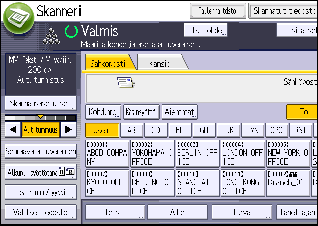 5. Skanneri Perustoiminnot skannattujen tiedostojen lähettämiseen sähköpostitse 1.